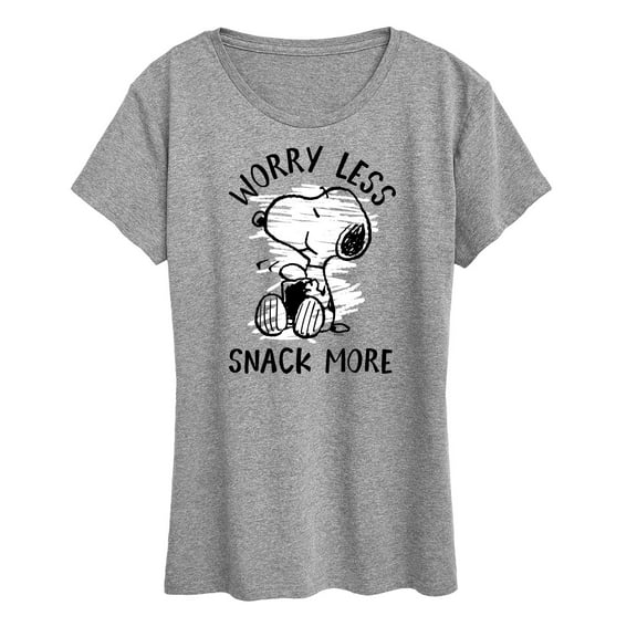 Peanuts - Worry Less Snack More Snoopy - Women's Short Sleeve Graphic T-Shirt