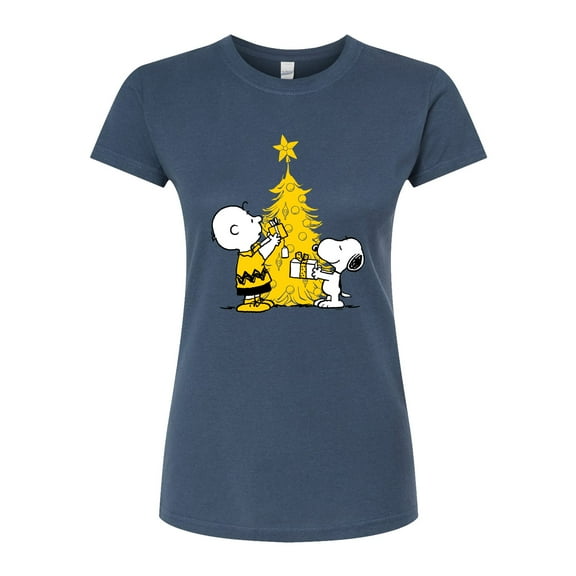Peanuts - Xmas Charlie And Snoopy - Juniors Fitted Graphic T-Shirt