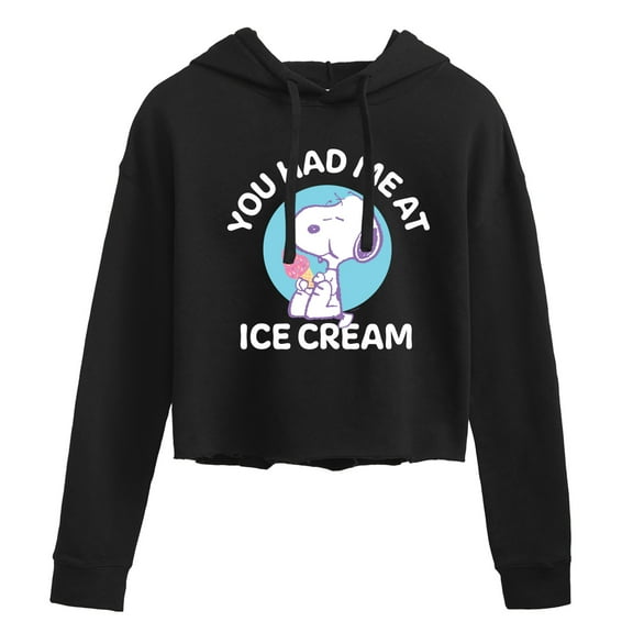 Peanuts - You Had Me At Ice Cream - Juniors Cropped Pullover Hoodie