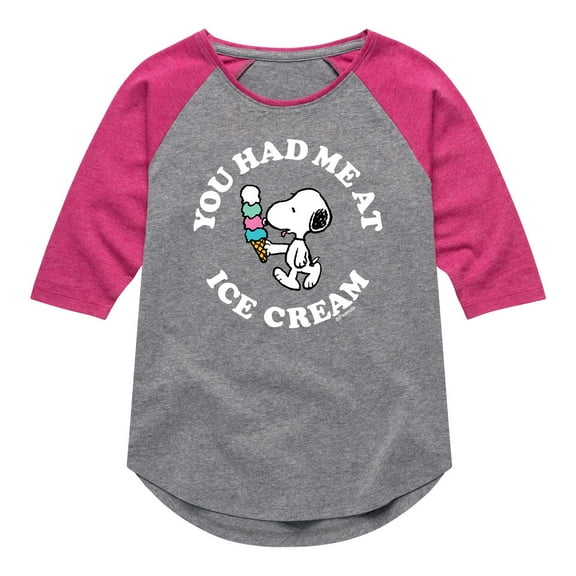 Peanuts - You Had Me At Ice Cream - Toddler and Youth Girls Shirt Tail Raglan