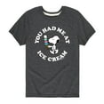 thumbnail image 1 of Peanuts - You Had Me At Ice Cream - Toddler and Youth Short Sleeve T-Shirt, 1 of 6