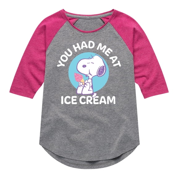 Peanuts - You Had Me At Ice Cream - Youth Girls Raglan Tee