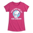 thumbnail image 1 of Peanuts - You Had Me At Ice Cream - Youth Girls Short Sleeve Tee, 1 of 6
