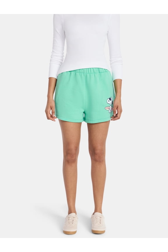 , Young Adult Women’s High Rise Graphic Short, Surfer Snoopy, Sizes XXS-XXL