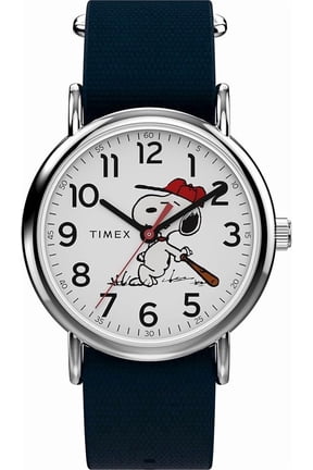 Men's Peanuts Weekender Baseball 38mm Watch - Blue Slip-thru Single Layer White Dial Silver-Tone Case