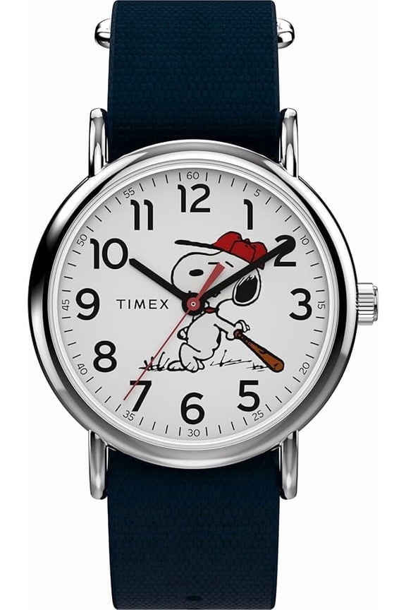 Men's Peanuts Weekender Baseball 38mm Watch - Blue Slip-thru Single Layer White Dial Silver-Tone Case