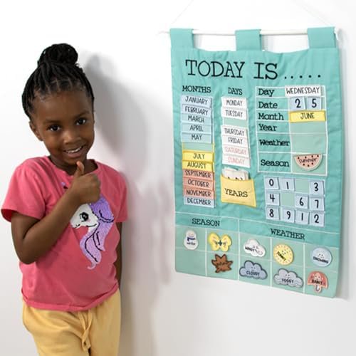 The Peanutshell Learning Calendar Wall Chart - Homeschool Supplies, Interactive Pocket Chart for Toddlers & Kids - Preschool Learning Activity Board, Circle Time Board for Classroom - Today is