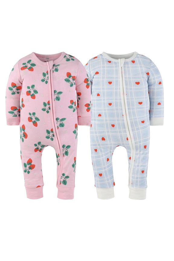 Sweet Treats Baby Pajamas, Footless Baby Sleepers, Pink-Blue-Red, 9-12 Months, 2-Pack