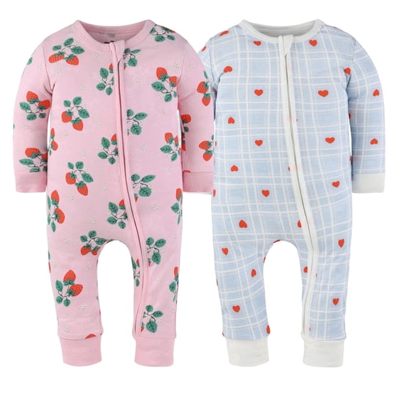 The Peanutshell Sweet Treats Baby Pajamas, Footless Baby Sleepers, Pink-Blue-Red, 3-6 Months, 2-Pack