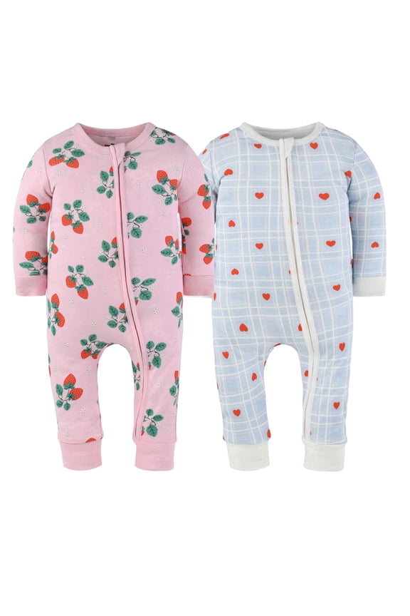 Sweet Treats Baby Pajamas, Footless Baby Sleepers, Pink-Blue-Red, 2T, 2-Pack