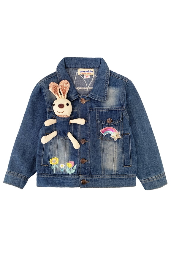 Peaoclate 3-10Years Spring Autumn Girl's Denim Rabbit Jacket Little Girls Embroider Rabbit Outerwear Coat Jacket,Rabbit,5-6Years