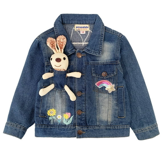 Peaoclate 3-10Years Spring Autumn Girl's Denim Rabbit Jacket Little Girls Embroider Rabbit Outerwear Coat Jacket,Rabbit,8-9Years
