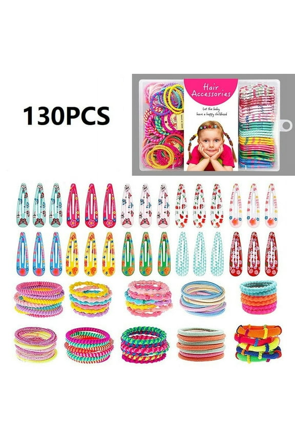 130PCS Hair Clips Hair Elastic Ties for Baby Girls Butterfly Hair Clips Bobby Pins Hair Ropes Hair Accessories Set