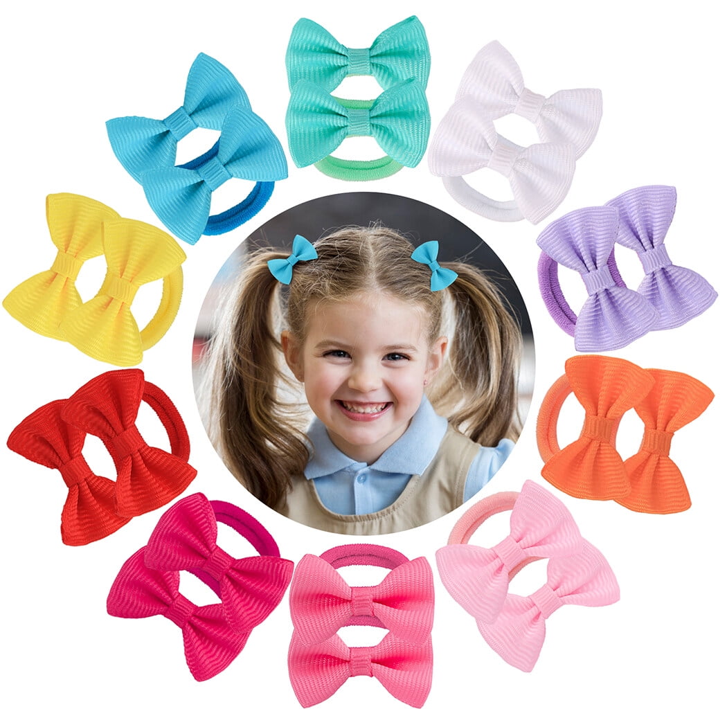 Peaoy Little Sets 20PCS Baby Hair Ties with Bows, Grosgrain Ribbon
