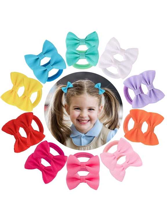 20PCS Baby Hair Ties with Bows for Infants Toddler Girls Grosgrain Ribbon Rubber Bands Elastic Ponytail Holders