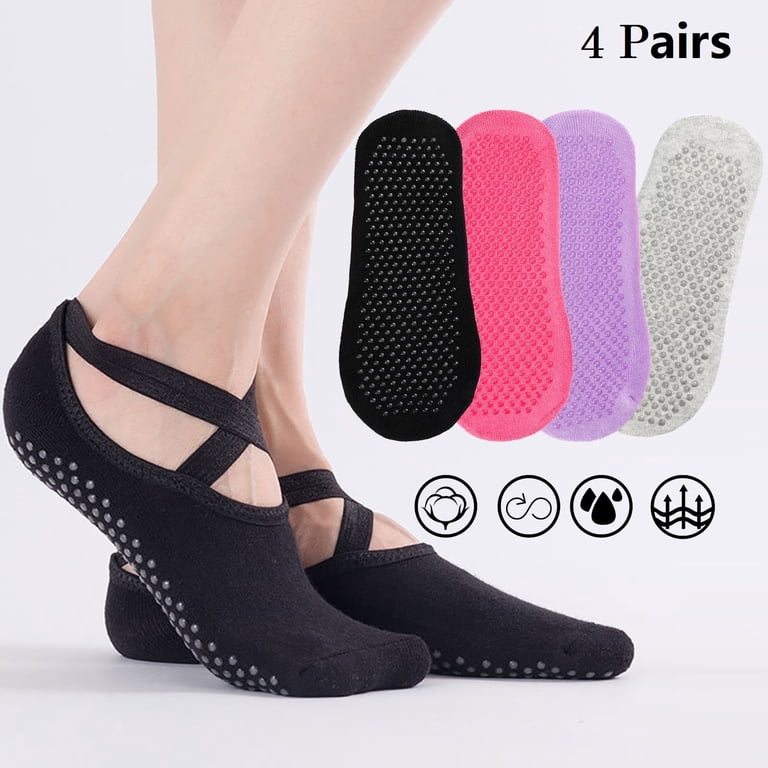Chaussettes Yoga Antidérapantes - 4 Paires Coton Avec Grips PVC Pour Pilates, Danse Ou Maison