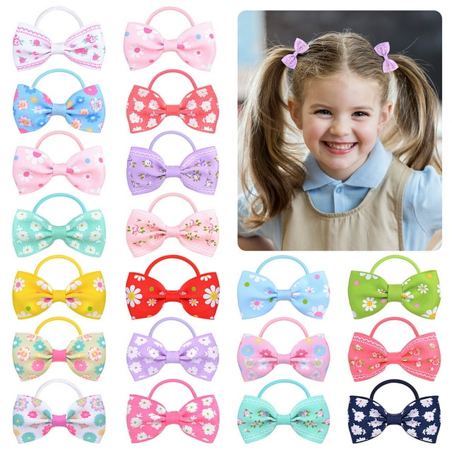 Peaoy 40PCS Baby Hair Ties with Bows for Infants Toddler Girls Grosgrain Ribbon Rubber Bands Elastic Ponytail Holders