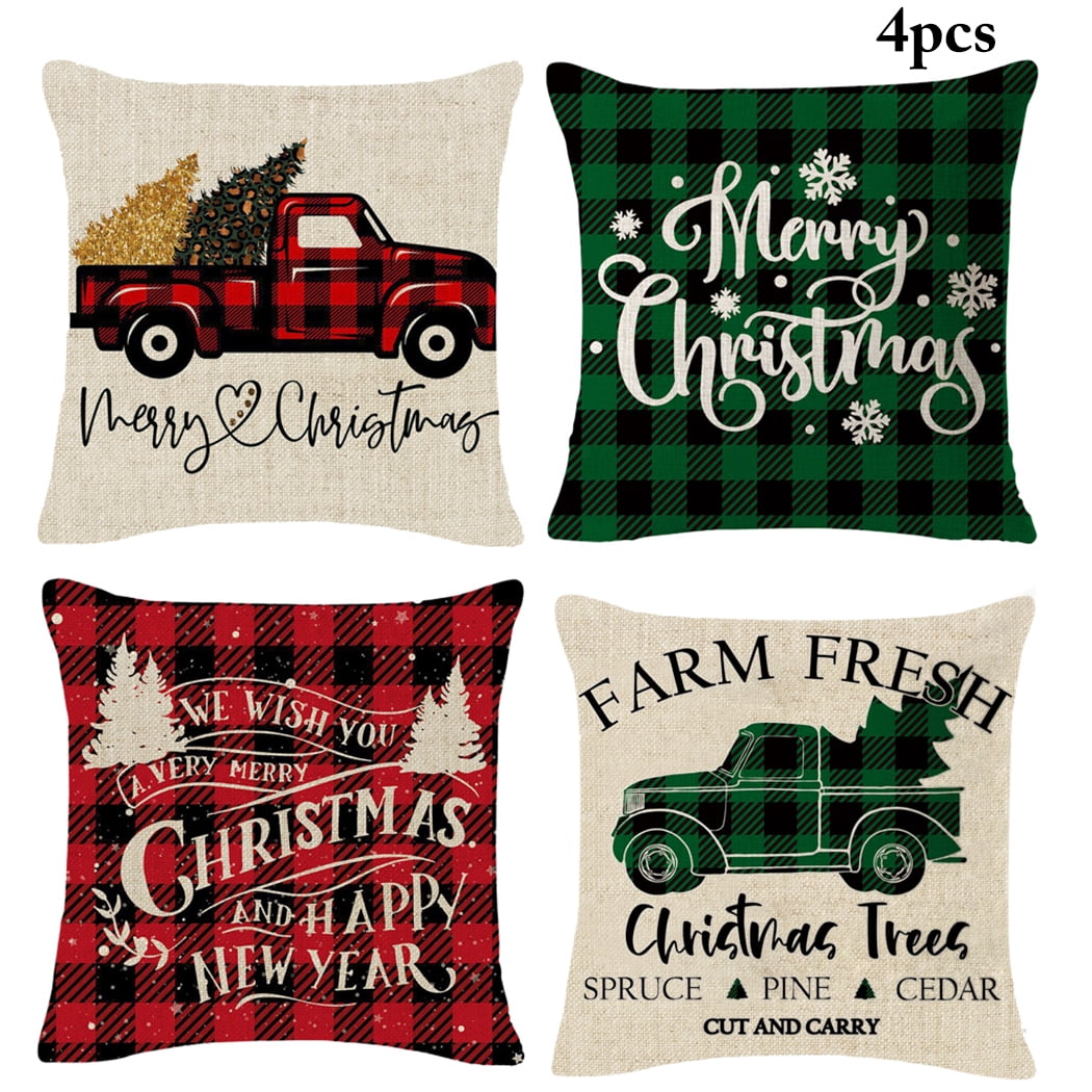 Christmas Decorative Pillows Case Plaid Cushion Covers Farmhouse Holiday  Living Room Home Decoration Housse De Coussin