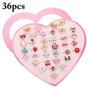 Peaoy Multicolor Cartoon Adjustable Rings, Fashion Jewelry, 0.59 in, 36 Count