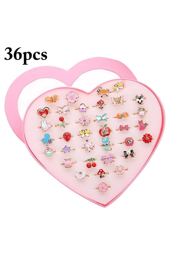 Multicolor Cartoon Adjustable Rings, Fashion Jewelry, 0.59 in, 36 Count