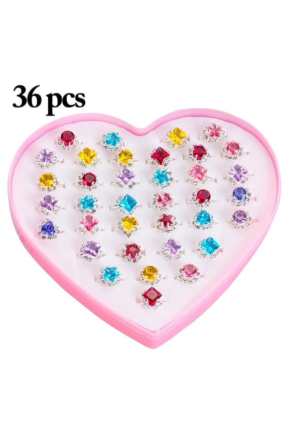 Multicolor Cartoon Adjustable Rings, Fashion Jewelry, 0.59 in, 36 Count