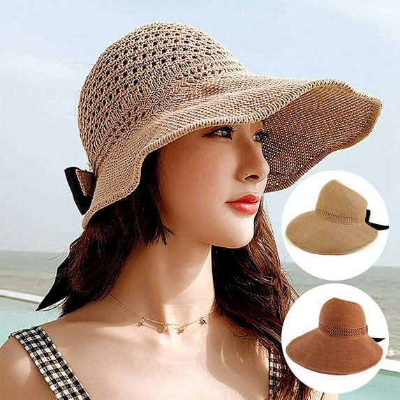 Peaoy Straw Sun Hat Wide Brim Hat Foldable Ponytail Hat Roll up Beach Hat Fashion Sun Shade Hat for Women Girls