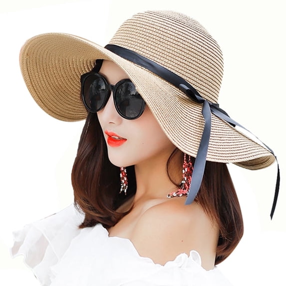 Peaoy Travel Foldable Wide Brim Bowknot UV Protection Floppy Summer Cap Sun Hat for Women
