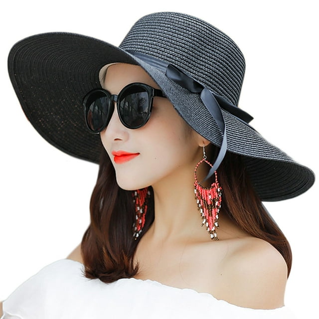 Peaoy Travel Foldable Wide Brim Bowknot UV Protection Floppy Summer Cap Sun Hat for Women Girl