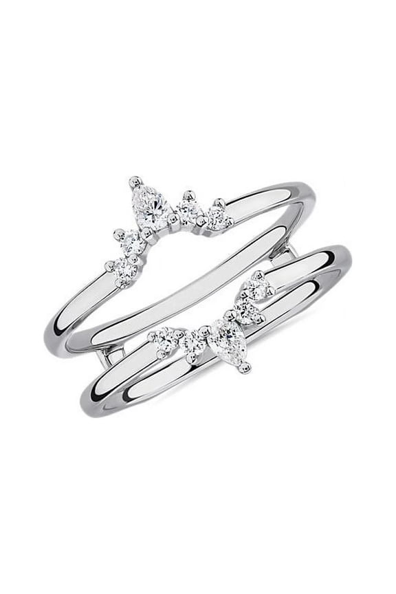 Pear And Round Diamond Enhancer Band, Jacket Wrap Diamond Engagement Ring, 14K White Gold Plated, 1.5 Ct Simulated Diamond