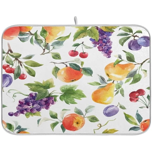 Pear Apple Grape Plum Dish Drying Mat Summer Fruits for Counter 16x18 In Decorative Tableware Dishes Pad Baby Bottle Rack Mats Fast Dry Kitchen Accessories for Countertop Sink