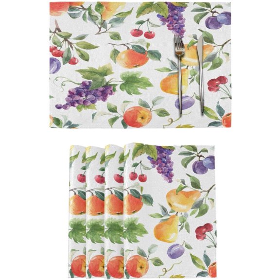 Pear Apple Grape Plum Placemats Set of 4 Summer Fruits Place Mats Washable for Kitchen Dining Table Heat Resistant Decorative Colth Table Mats 12x18 Inch