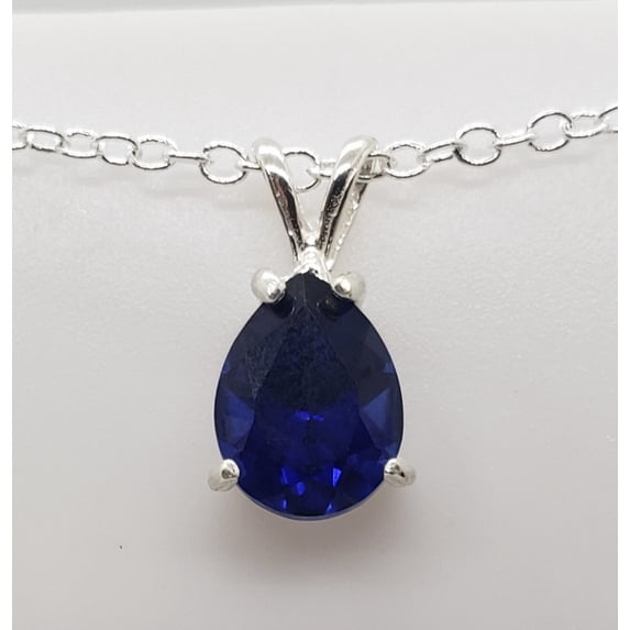 Pear Blue Sapphire Sterling Silver Necklace