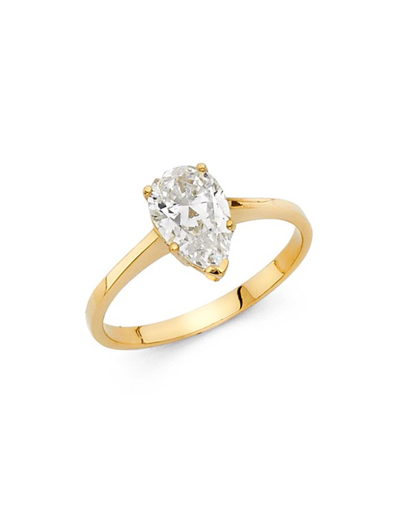 Pear CZ Solitaire Engagement Ring 14k Yellow Gold Anniversary Teardrop CZ Band Bridal Drop Ring Size 5