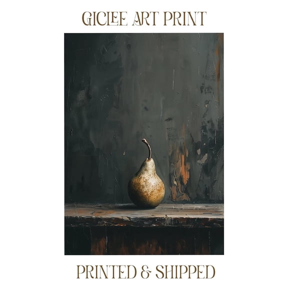 Pear Cottagecore Kitchen Wall Art Primitive Vintage Fruit Still Life Poster For Rustic Farmhouse Style Kitchen Dark Moody Kitchen Art, 16x24 UNFRAMED