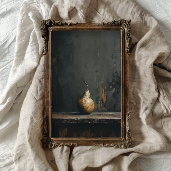 Pear Cottagecore Kitchen Wall Art Primitive Vintage Fruit Still Life Wall Art For Rustic Farmhouse Style Kitchen Dark Moody Kitchen Art, 24x36 UNFRAMED