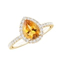 thumbnail image 1 of Rosec Jewels Citrine Teardrop Engagement Ring with Halo - 6X8 mm - Natural Citrine Diamond Ring - AAA Quality - with Jewelry Box, 18K Yellow Gold, US 4.00, 1 of 9