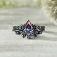 thumbnail image 1 of Pear Cut Alexandrite Engagement Ring Set in 14K Black Gold Vermeil – Gothic Moon Wedding Bridal Ring Set, 1 of 4