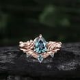 thumbnail image 1 of Pear Cut Alexandrite Ring Vintage&nbsp;Leaf inspired Engagement Ring Set in 14K Rose Gold Vermeil- Art Deco Diamond Bridal Set Jewelry, 1 of 6