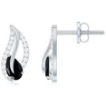 thumbnail image 1 of Rosec Jewels Pear Cut Black Spinel Stud Earrings with Diamond, Nature Inspired Leaf Earrings, 10K White Gold, 1 of 8