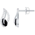 thumbnail image 1 of Rosec Jewels Pear Cut Black Spinel Stud Earrings with Diamond, Nature Inspired Leaf Earrings, 14K White Gold, 1 of 8