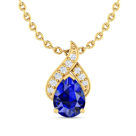 Pear Cut Blue Sapphire Solitaire Gold Plated Necklace Gift For Bridal Shower || Ali Baba Jewellery