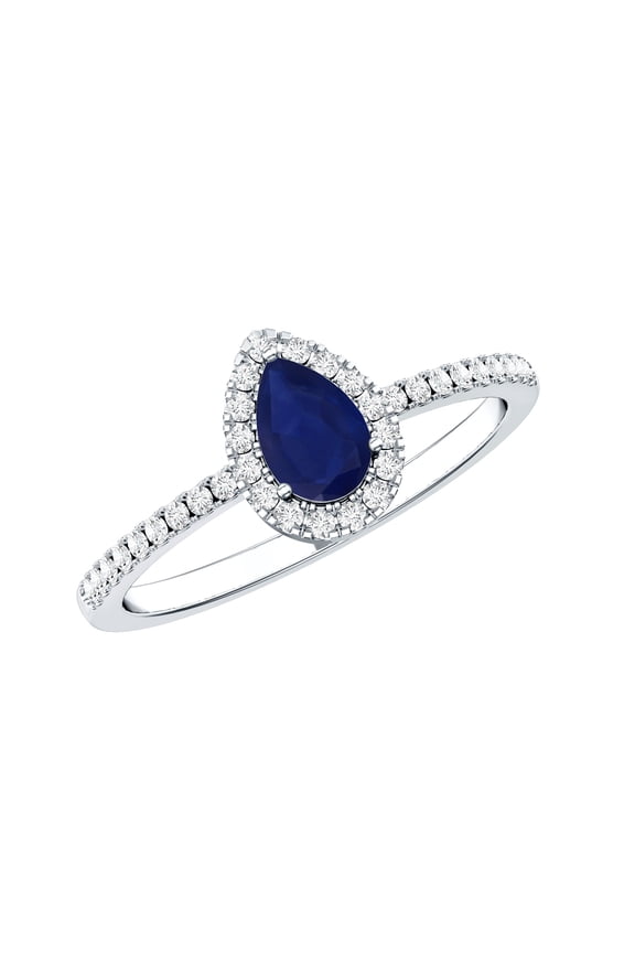 Natural Blue Sapphire Pear Shaped Engagement Ring with Halo - Blue Sapphire and Diamond Ring - 0.5 Ct - AAA Grade, 925 Sterling Silver, US 4.00