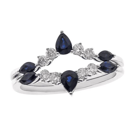 Pear Cut Blue Sapphire & White Diamond Ring Enhancer in 925 Sterling Silver - Wedding Engagement Band Ring For Women