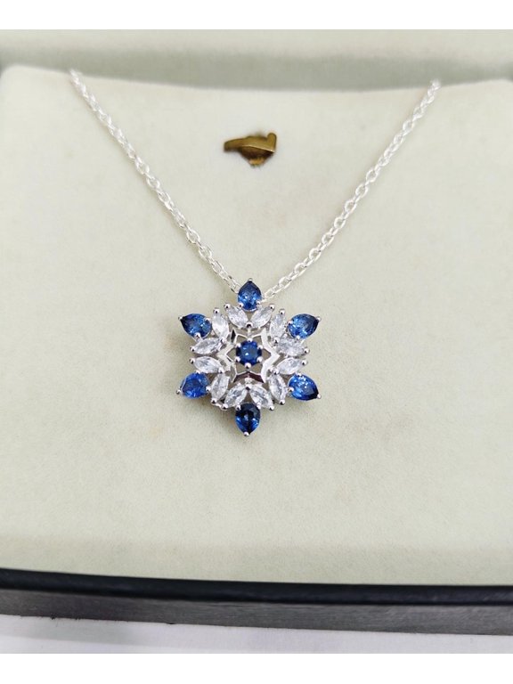 Pear Cut Blue Sapphire Women's Pendant, 14K White Gold Plated 925 Sterling Silver-BeadBeauty