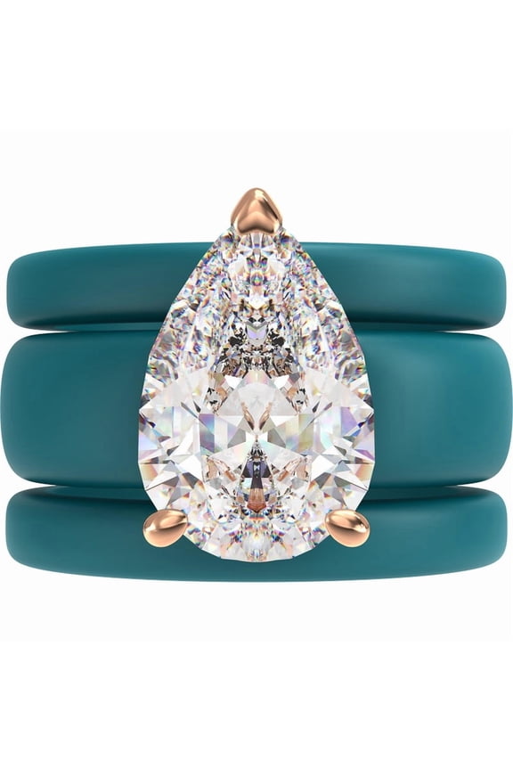 Pear Cut CZ Silicone Ring Set for Women, 2 Thin Stackable Rings, 8×12 mm Pear Cut CZ, Patent-Pending Design - GlowStone Collection