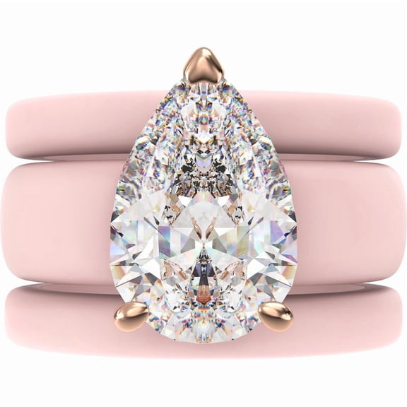 Pear Cut CZ Silicone Ring Set for Women, 2 Thin Stackable Rings, 8×12 mm Pear Cut CZ, Patent-Pending Design - GlowStone Collection