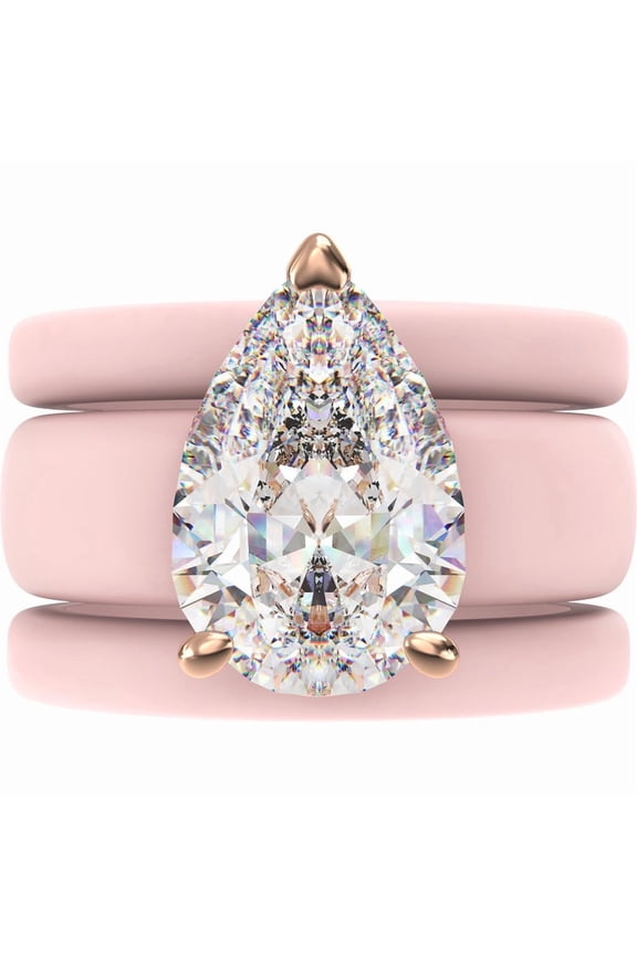 Pear Cut CZ Silicone Ring Set for Women, 2 Thin Stackable Rings, 8×12 mm Pear Cut CZ, Patent-Pending Design - GlowStone Collection