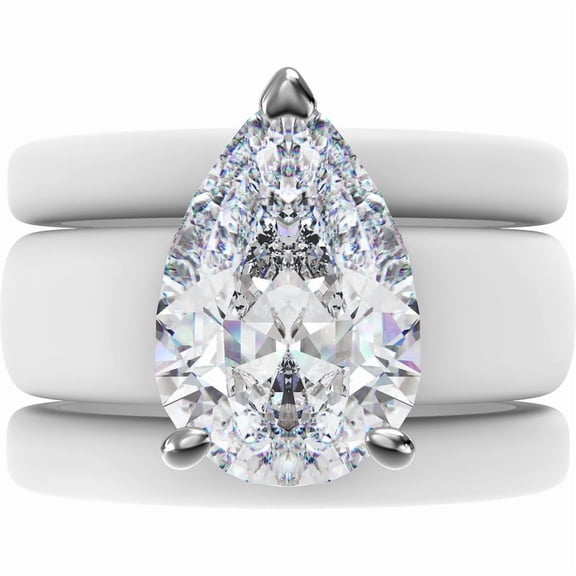 Pear Cut CZ Silicone Ring Set for Women, 2 Thin Stackable Rings, 8×12 mm Pear Cut CZ, Patent-Pending Design - GlowStone Collection