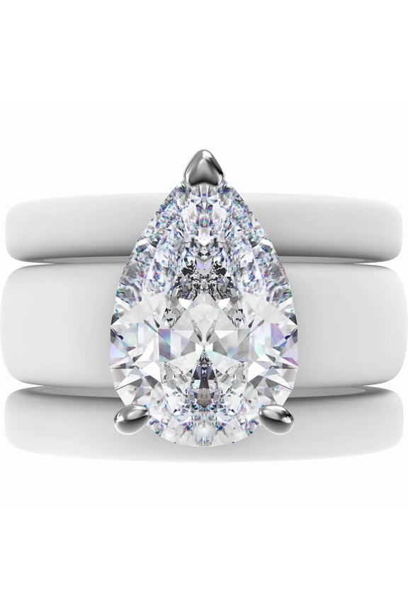 Pear Cut CZ Silicone Ring Set for Women, 2 Thin Stackable Rings, 8×12 mm Pear Cut CZ, Patent-Pending Design - GlowStone Collection