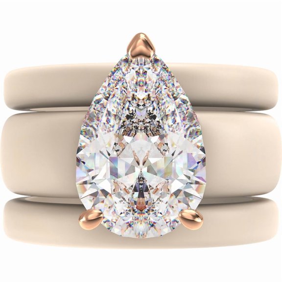 Pear Cut CZ Silicone Ring Set for Women, 2 Thin Stackable Rings, 8×12 mm Pear Cut CZ, Patent-Pending Design - GlowStone Collection